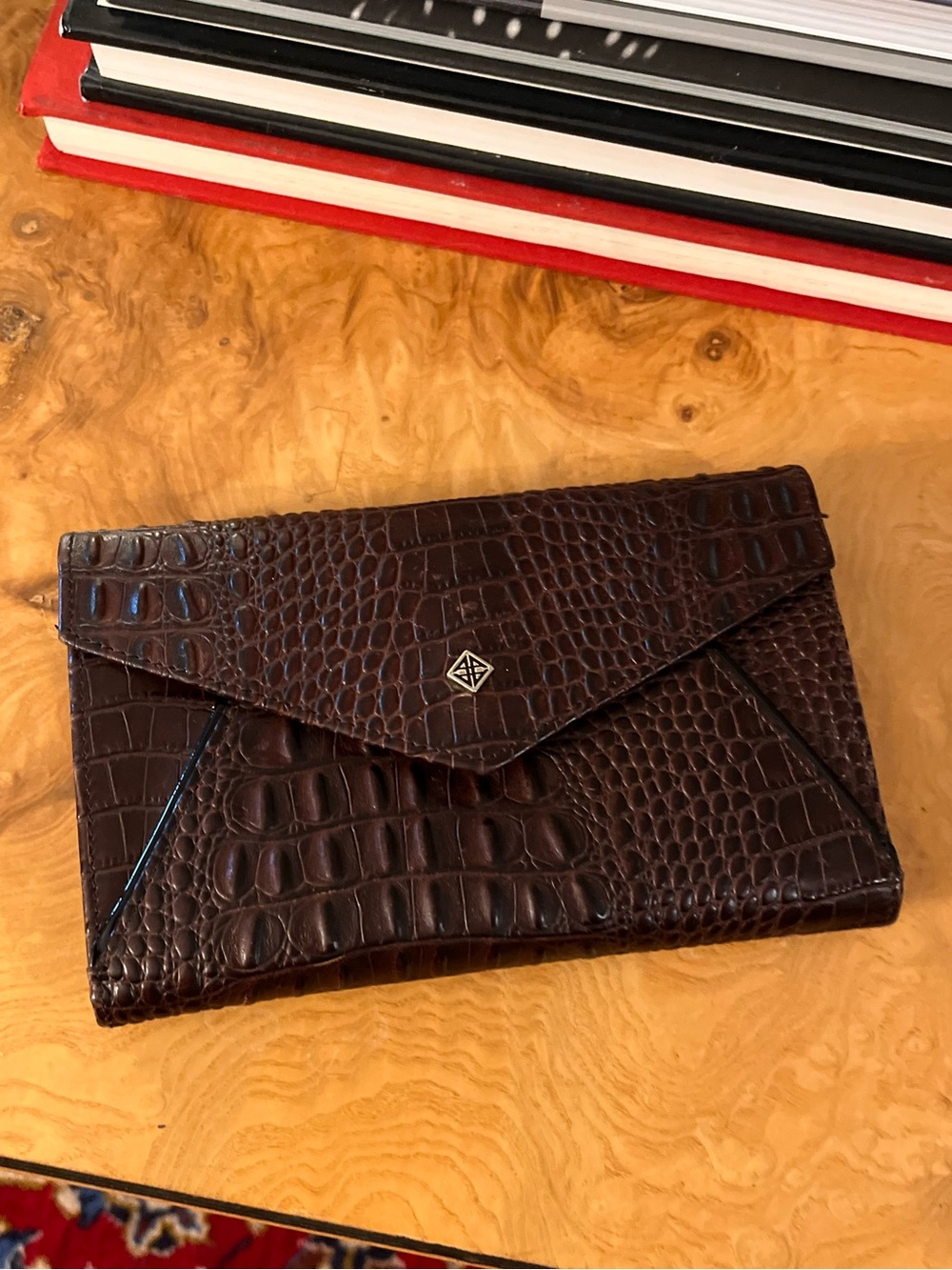 ANTONIO MELANI Dark Brown Croc-Embossed Envelope Wallet